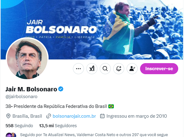 Conta de Jair Bolsonaro no X é hackeada